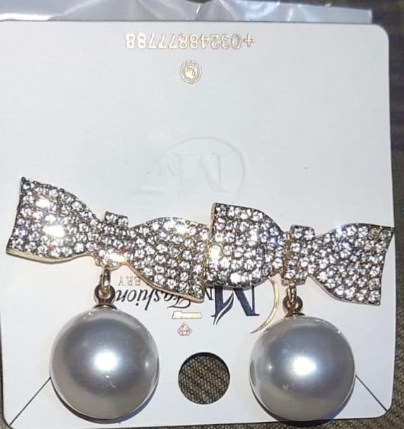Bowknot and Faux Pearl Drop Earrings