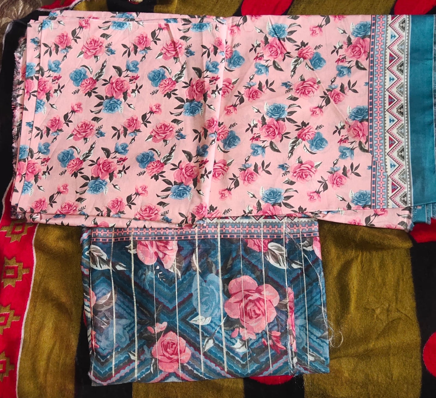 Bin saeed Three-Piece Floral Printed Unstitched Fabric Set