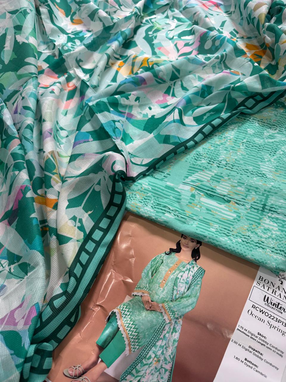 Bonanza Satrangi 3 piece 'Ocean Spring' Winter Collection: Digital Corduroy Suit