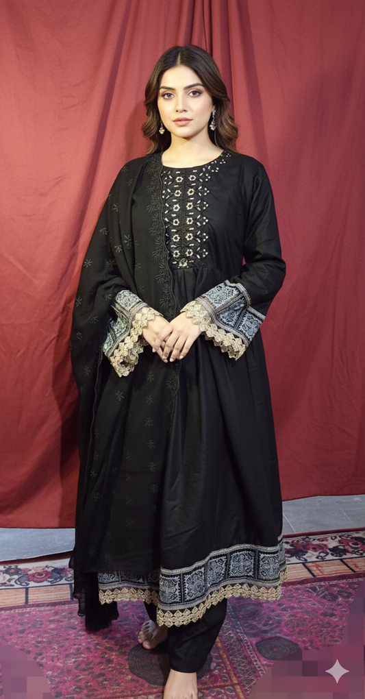 The Statement Black Embroidered anarkali Frock