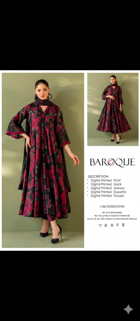 barouque lawn printed 3 piece