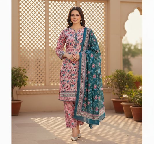 Bin saeed Three-Piece Floral Printed Unstitched Fabric Set