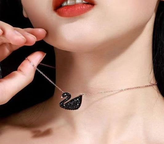 Elegant Black Swan Pendant Necklace