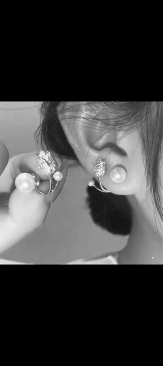 Pave Tulip/Flower Cuff Earrings