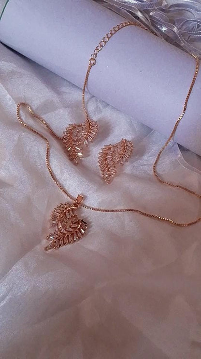 Leaf-Motif Pendant & Earring Set