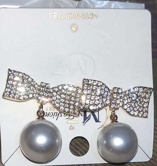 Bowknot and Faux Pearl Drop Earrings