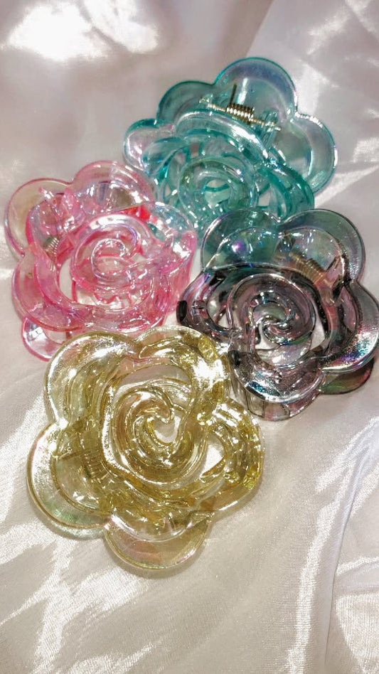 Iridescent Flower Claw Clips