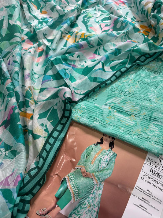 Bonanza Satrangi  3 piece 'Ocean Spring' Winter Collection: Digital Corduroy Suit