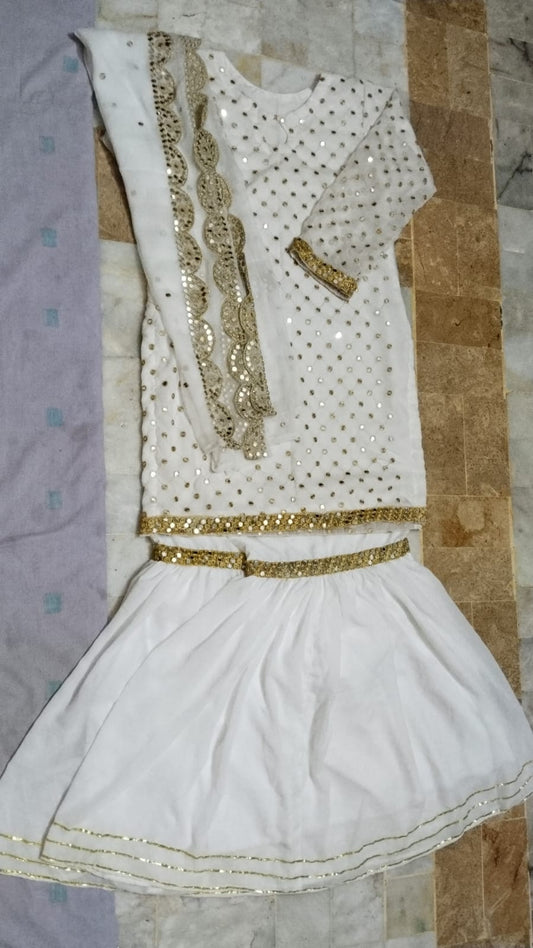 Elegant Ivory & Gold Embroidered Gharara Suit